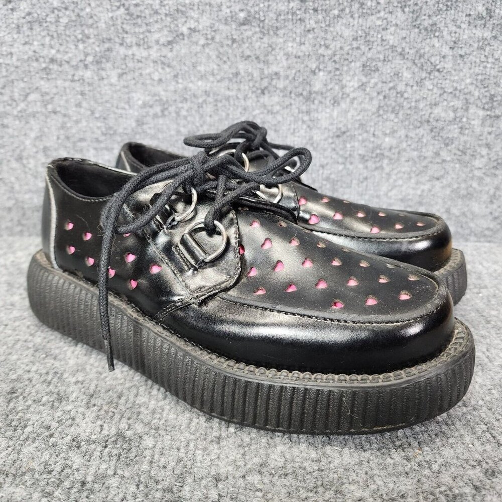 T.U.K. Women's Heart Perforated Viva Creeper Oxford Pink Black Platform Goth 5